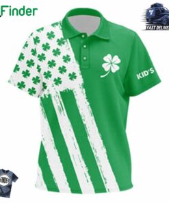Kid Golf Polo Shirts Custom Green Clover American Flag St Patrick Day Golf Shirts Golfing Gifts