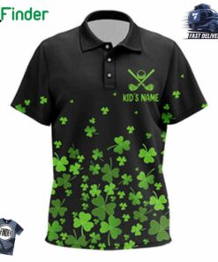 Kid Golf Polos Shirt Custom Green Clover St Patrick's Day Black Pattern Golf Polos Shirt For Kid