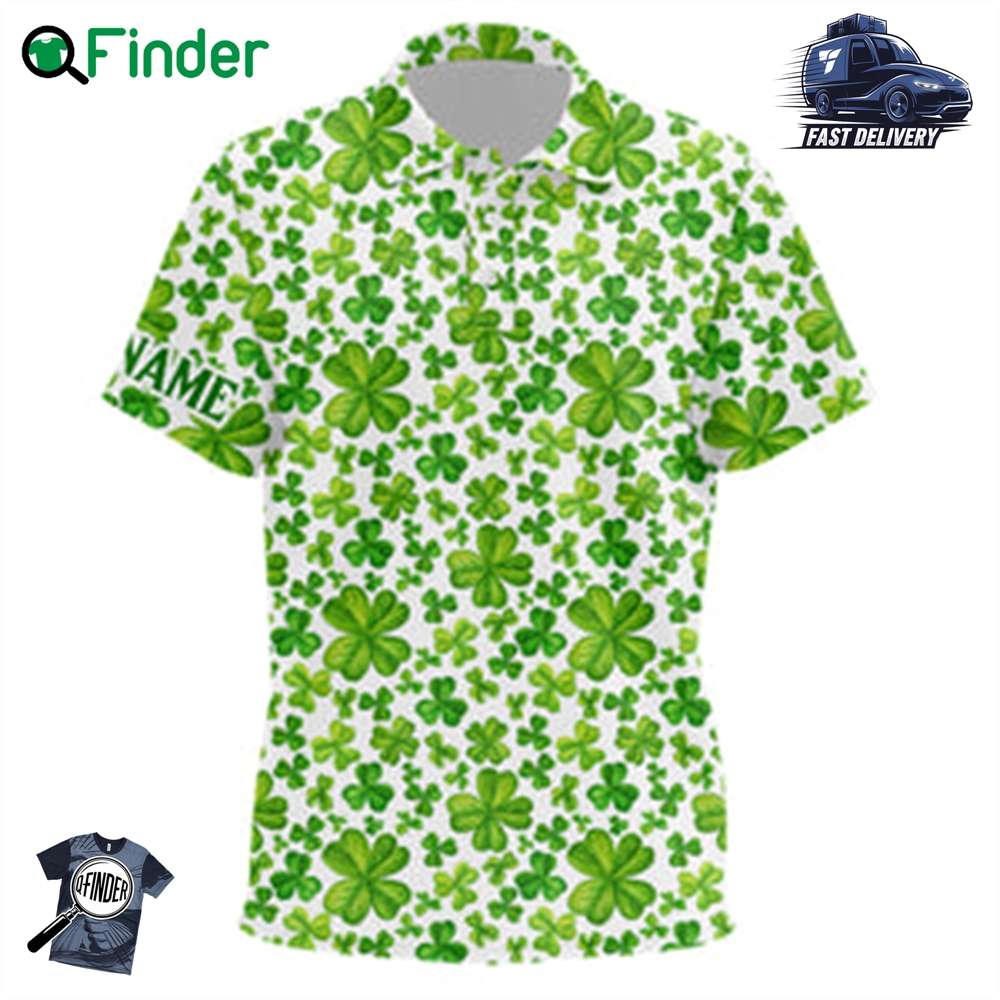 Kid Golf Polos Shirt Custom Watercolor Green Clover St Patrick's Day Pattern Golf Polos Shirt For Kid Kid Golf Polos Shirt Custom Watercolor Green Clover St Patrick's Day Pattern Golf Polos Shirt For Kid