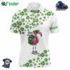 Funny Flamingo Green Clover Pattern White Golf Polo Shirt For Men Custom St Patrick Day Golf Apparel