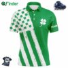 Mens Golf Polo Shirt Custom Name Green Clover American Flag St Patrick Day Golf Shirts Golfing Gifts