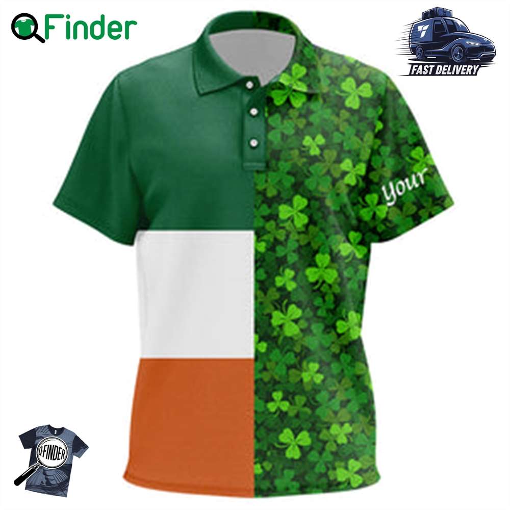 Kid Golf Polos Shirts Custom Green Clover St Patrick's Day Pattern Ireland Flag Polos Shirts Kid Golf Polos Shirts Custom Green Clover St Patrick's Day Pattern Ireland Flag Polos Shirts