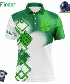 Mens Golf Polo Shirt Custom Name Green Clover St Patrick Day Golf Shirts Golfing Gifts
