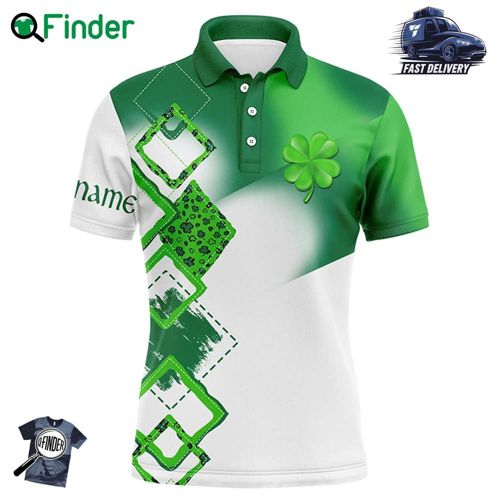 Mens Golf Polo Shirt Custom Name Green Clover St Patrick Day Golf Shirts Golfing Gifts Mens Golf Polo Shirt Custom Name Green Clover St Patrick Day Golf Shirts Golfing Gifts
