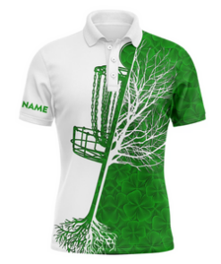 Mens Disc Golf Polo Shirt Custom Green Clover St Patrick's Day Pattern Disc Golf Basket Shirt