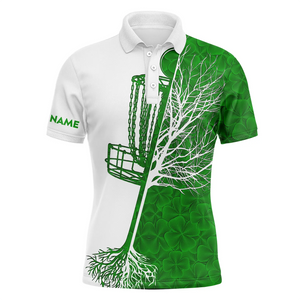 Mens Disc Golf Polo Shirt Custom Green Clover St Patrick's Day Pattern Disc Golf Basket Shirt Mens Disc Golf Polo Shirt Custom Green Clover St Patrick's Day Pattern Disc Golf Basket Shirt