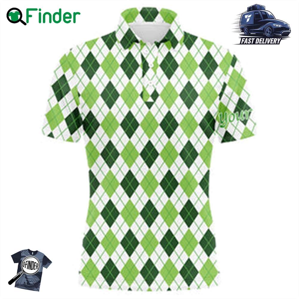 Mens Golf Polo Shirts Green Argyle St Patrick's Day Pattern Golf Shirts Custom Team Golf Polo For Men Mens Golf Polo Shirts Green Argyle St Patrick's Day Pattern Golf Shirts Custom Team Golf Polo For Men
