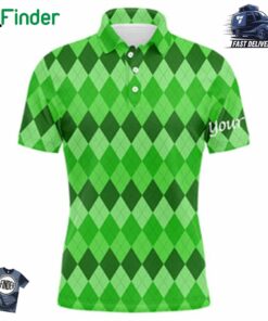 Mens Golf Polo Shirts Green Argyle Pattern Golf Shirts Custom Team Golf Polo For Men St Patrick Day