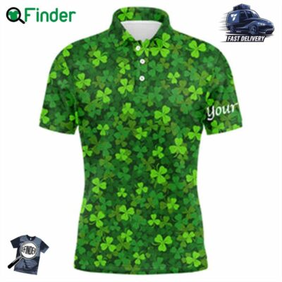 Mens Golf Polo Shirts Green Clover St Patrick's Day Pattern Golf Shirts Custom Team Golf Polo