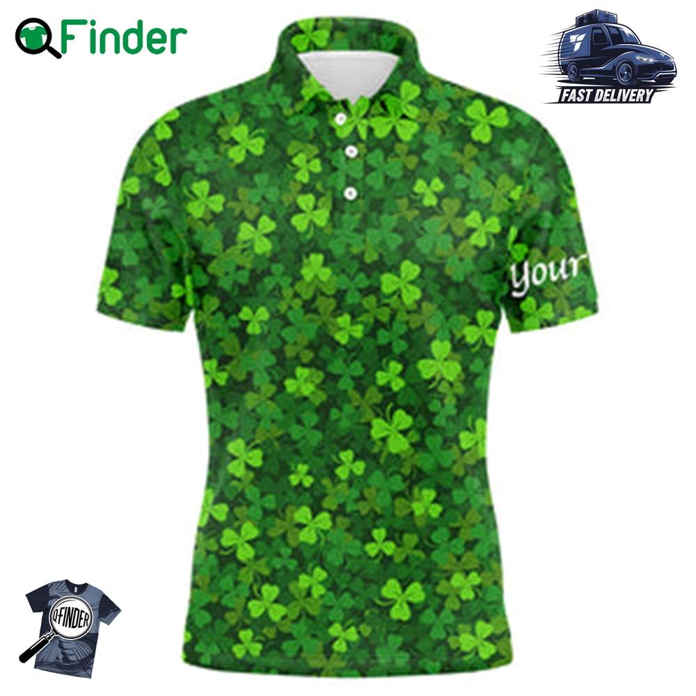 Mens Golf Polo Shirts Green Clover St Patrick's Day Pattern Golf Shirts Custom Team Golf Polo Mens Golf Polo Shirts Green Clover St Patrick's Day Pattern Golf Shirts Custom Team Golf Polo