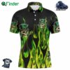 Mens Golf Polo Shirts Green Clover Skull St Patrick's Day Golf Shirts Custom Green Fire Golf Apparel