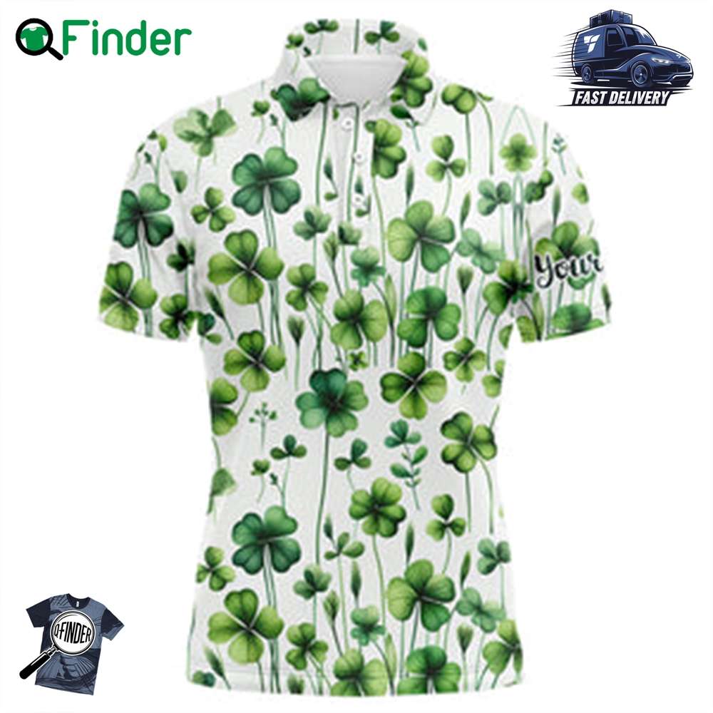 Mens Golf Polo Shirts Green Clover St Patrick's Day Pattern Golf Shirts Custom Team Golf Polos Mens Golf Polo Shirts Green Clover St Patrick's Day Pattern Golf Shirts Custom Team Golf Polos
