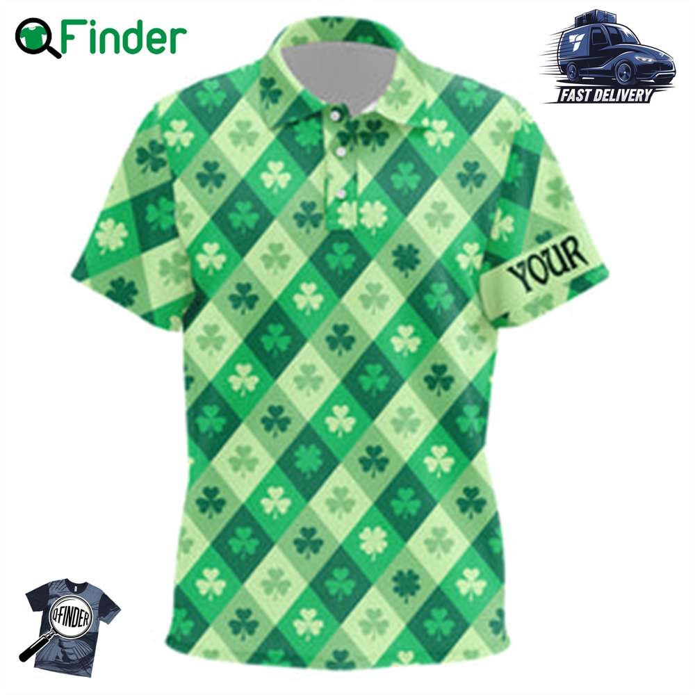 Funny Kid Golf Polo Shirts Custom Green Clover Pattern St Patrick's Day Golfing Gifts Funny Kid Golf Polo Shirts Custom Green Clover Pattern St Patrick's Day Golfing Gifts