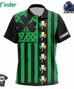 St Patrick Day American Flag Green Clover Kid Golf Polo Shirts Custom Golf Tops For Kid Golfing Gift