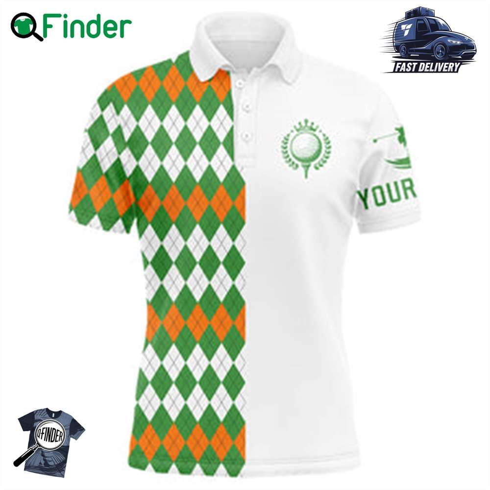 Golf Polo Shirts For Men Custom St Patricks Day Argyle Plaid Pattern Golf Shirts Gift For Golf Lovers Golf Polo Shirts For Men Custom St Patricks Day Argyle Plaid Pattern Golf Shirts Gift For Golf Lovers