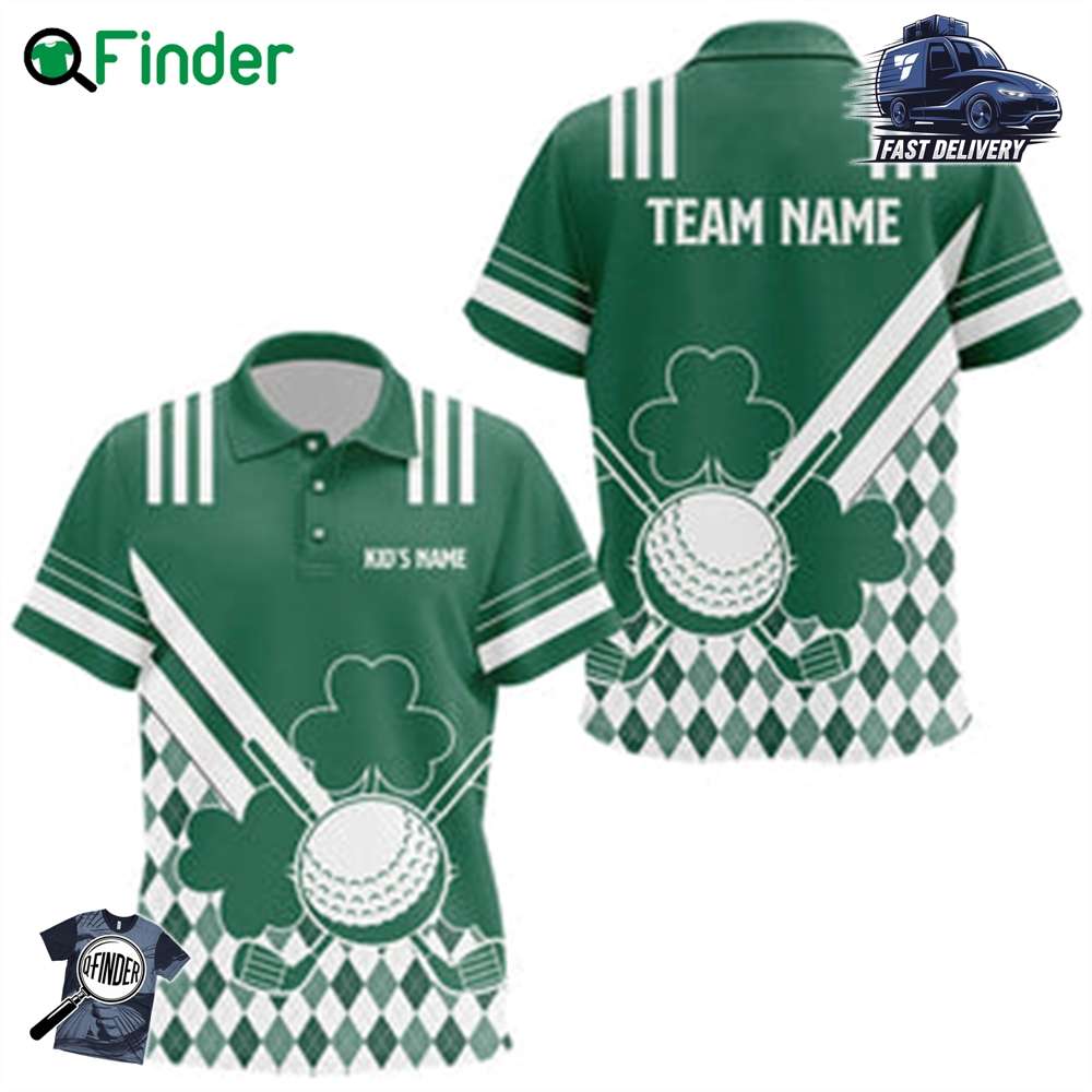 Green And White Argyle Shamrock St Patrick's Day Kid Golf Polo Shirts Custom Kid Golf Clothing Green And White Argyle Shamrock St Patrick's Day Kid Golf Polo Shirts Custom Kid Golf Clothing