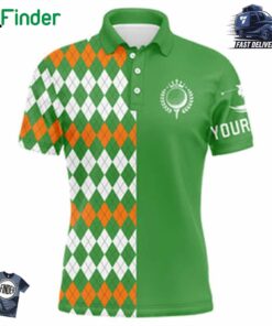 Golf Polo Shirts For Men Custom St Patricks Day Green Argyle Plaid Pattern Golf Shirt Golfing Gifts