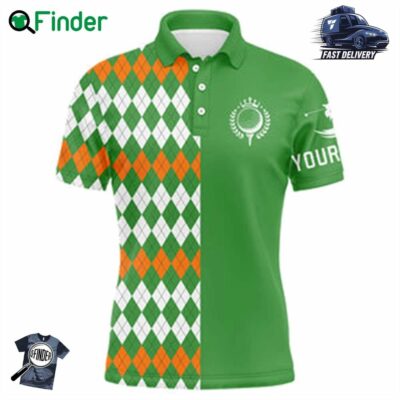 Golf Polo Shirts For Men Custom St Patricks Day Green Argyle Plaid Pattern Golf Shirt Golfing Gifts