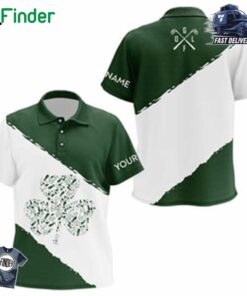 Green And White Shamrock Kid Golf Polo Shirts Customize Name St Patrick Day Golf Apparel For Kid
