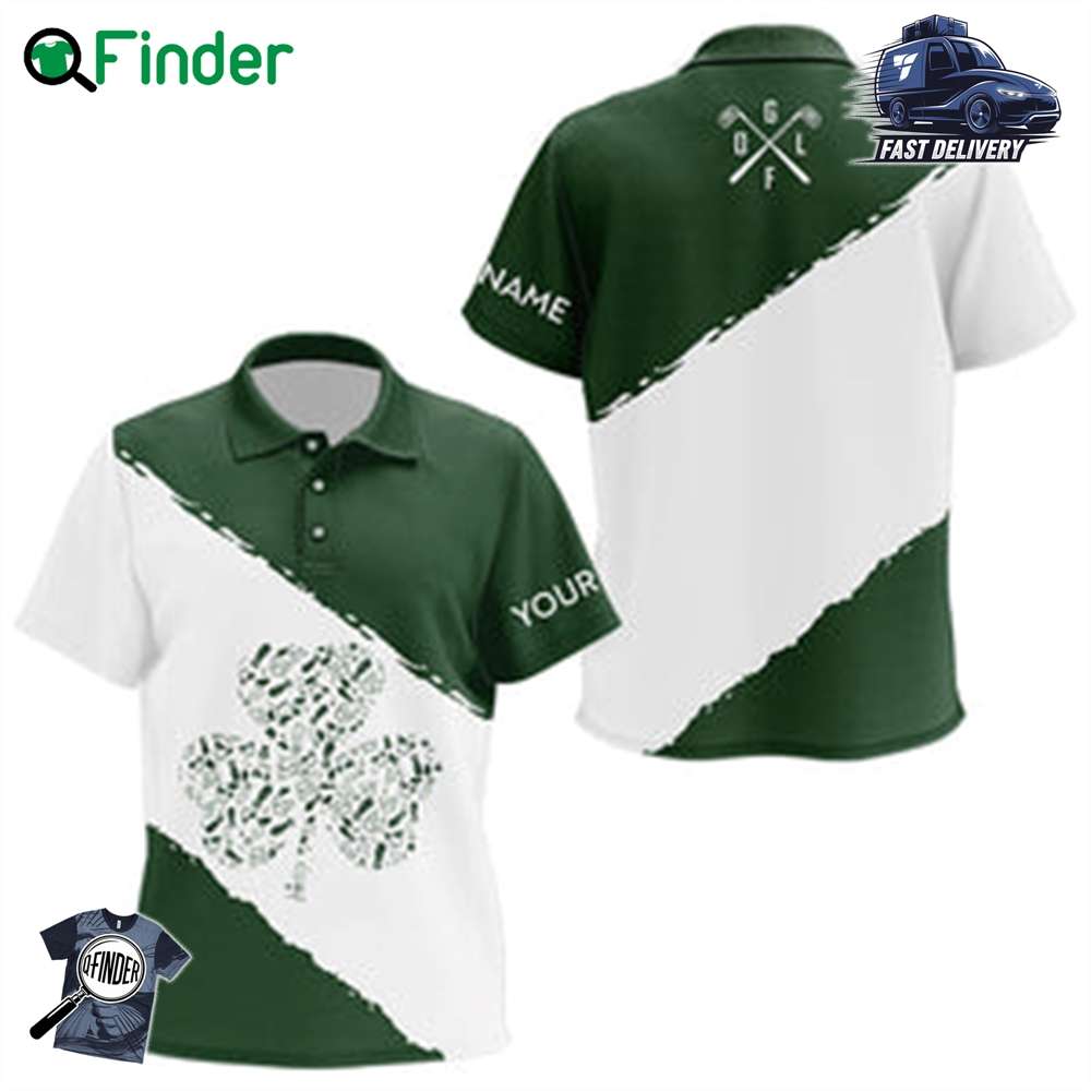 Green And White Shamrock Kid Golf Polo Shirts Customize Name St Patrick Day Golf Apparel For Kid Green And White Shamrock Kid Golf Polo Shirts Customize Name St Patrick Day Golf Apparel For Kid