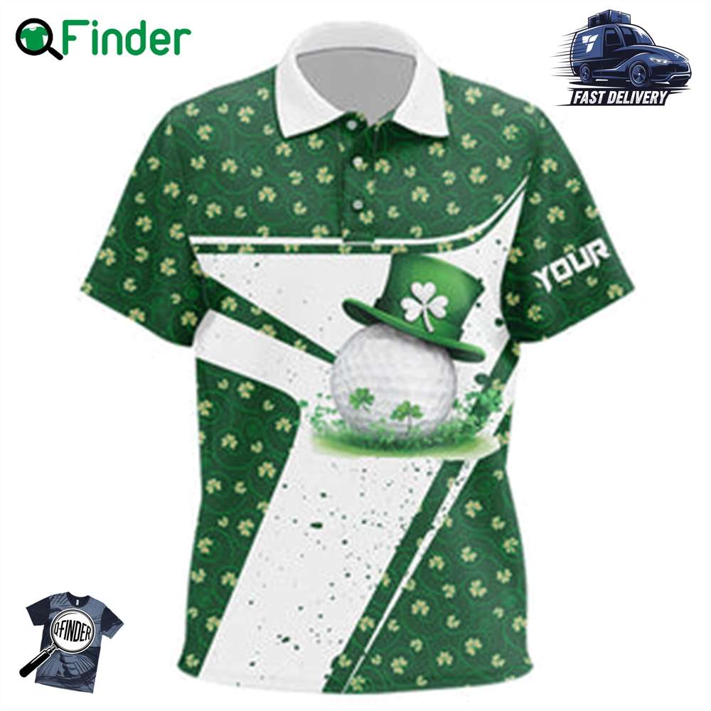 Green And White Clover Pattern Kid Golf Polo Shirts Customize St Patrick Day Team Golf Attire For Kid Green And White Clover Pattern Kid Golf Polo Shirts Customize St Patrick Day Team Golf Attire For Kid