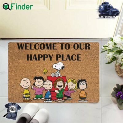 Snoopy Doormat - Snoopy Decor - Welcome To Out Happy Place-doormat
