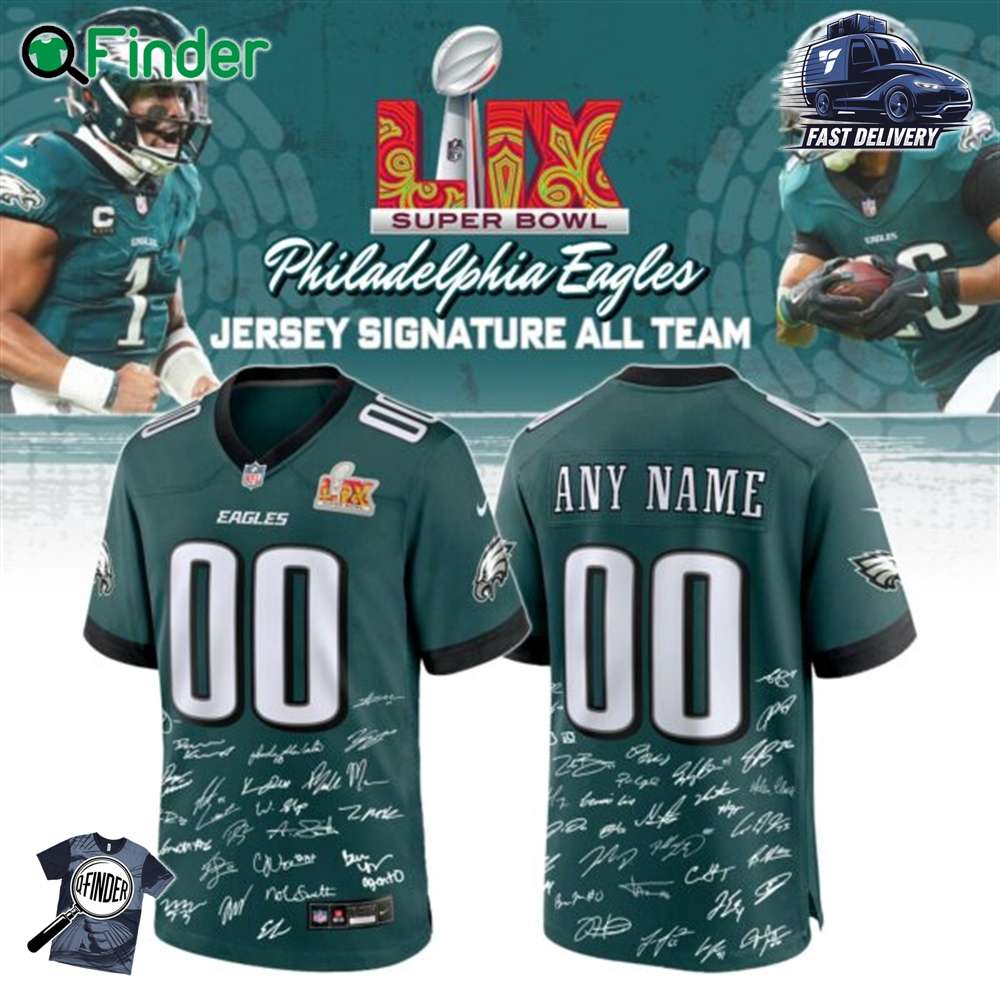 Philadelphia Eagles Champions Super Bowl 2025 Jersey Signature Custom Name Number Limited Editions Philadelphia Eagles Champions Super Bowl 2025 Jersey Signature Custom Name Number Limited Editions