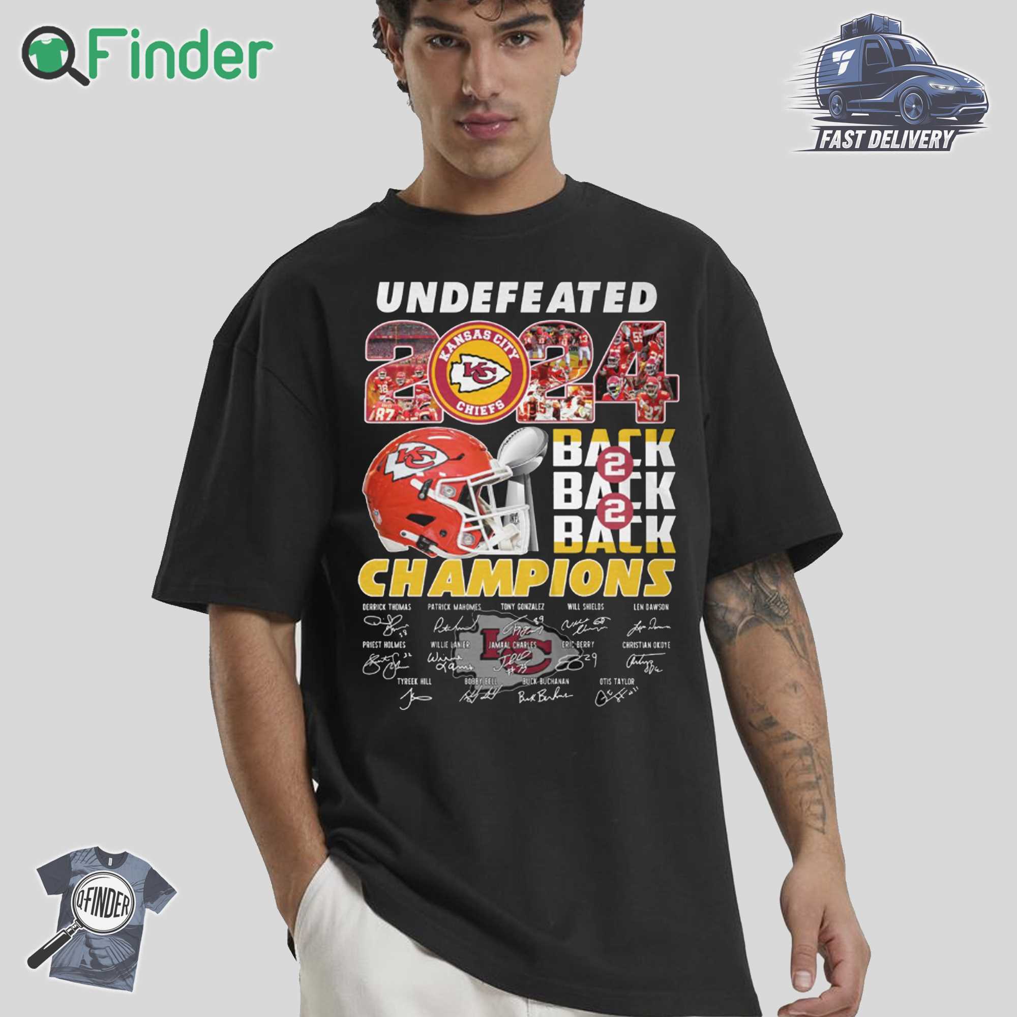Kansas City Chiefs Undefeated 2024 Back 2 Back 2 Back Champions T shirt Kansas City Chiefs Undefeated 2024 Back 2 Back 2 Back Champions T-shirt