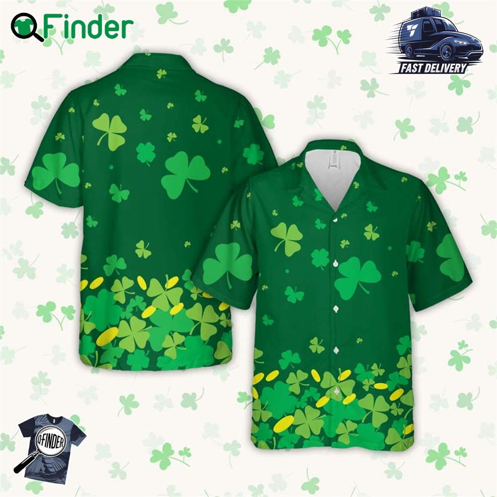 Happy St Patrick's Day Hawaiian Shirt Gold Coins Shamrock Button Up Shirt Happy St Patrick's Day Hawaiian Shirt Gold Coins Shamrock Button Up Shirt