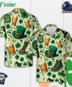 St Patrick's Day Hawaiian Shirt Patrick's Hat Shamrock Button Up Shirt Leprechaun Drinking Shirt