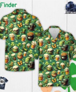 Patrick's Hat Shamrock Button Up Shirt St Patrick's Day Hawaiian Shirt