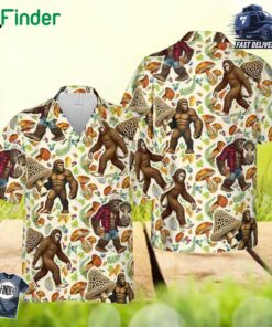 Morel Mushroom And Bigfoot Hawaiian Shirt For Men Women Funny Sasquatch With Mushrooms Button Up Shirt Summer