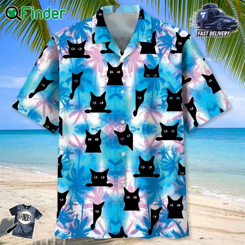 Black Cat Blue Hawaiian Shirt Black Cat Blue Hawaiian Shirt