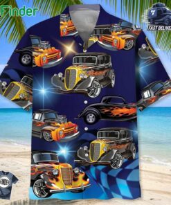 Blue Hot Rod Classic Car Hawaiian Shirt