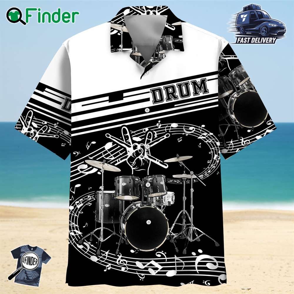 Drum Black And White Hawaiian Shirt Drum Black And White Hawaiian Shirt