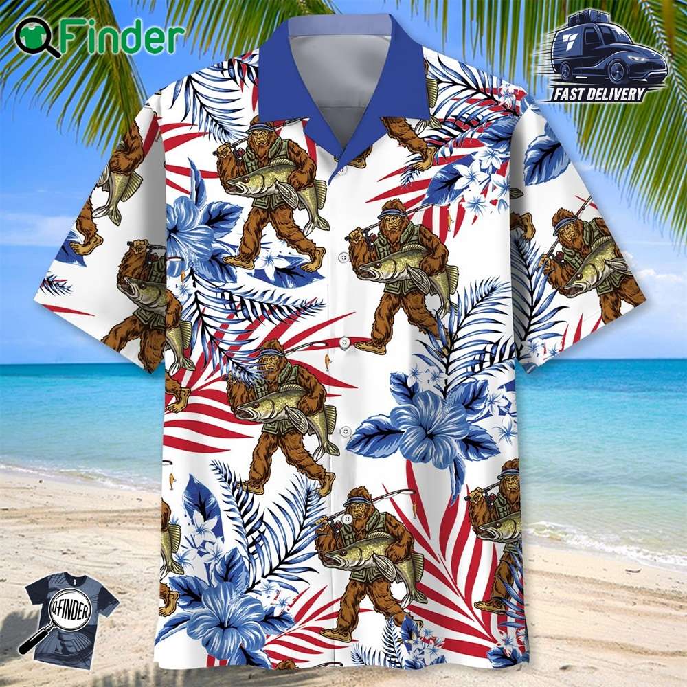 Let's Go Fishing Bigfoot Hawaiian Shirt Let's Go Fishing Bigfoot Hawaiian Shirt