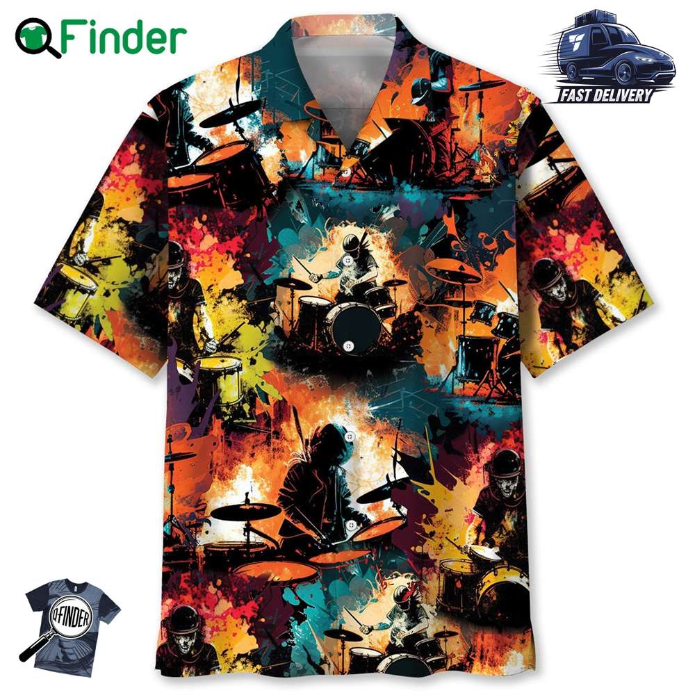 Drum Watercolor Hawaiian Shirt Men Drum Watercolor Hawaiian Shirt Men