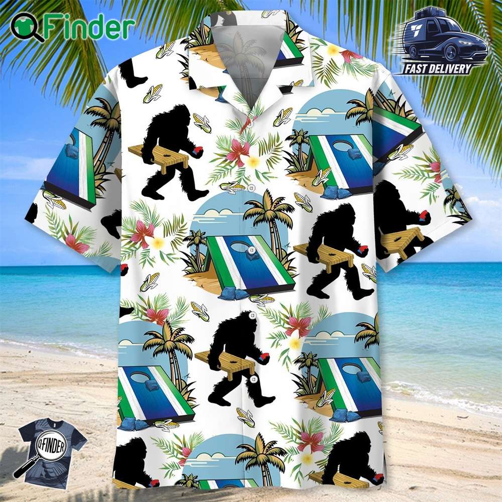 Funny Cornhole Bigfoot Hawaiian Shirt Funny Cornhole Bigfoot Hawaiian Shirt