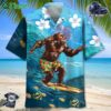 Funny Bigfoot Surfing Hibiscus Hawaiian Shirt
