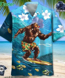 Funny Bigfoot Surfing Hibiscus Hawaiian Shirt