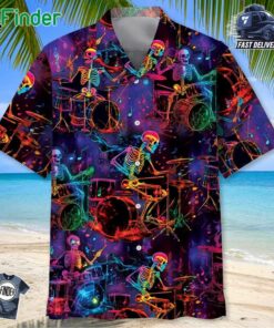 Neon Drum Skeleton Hawaiian Shirt