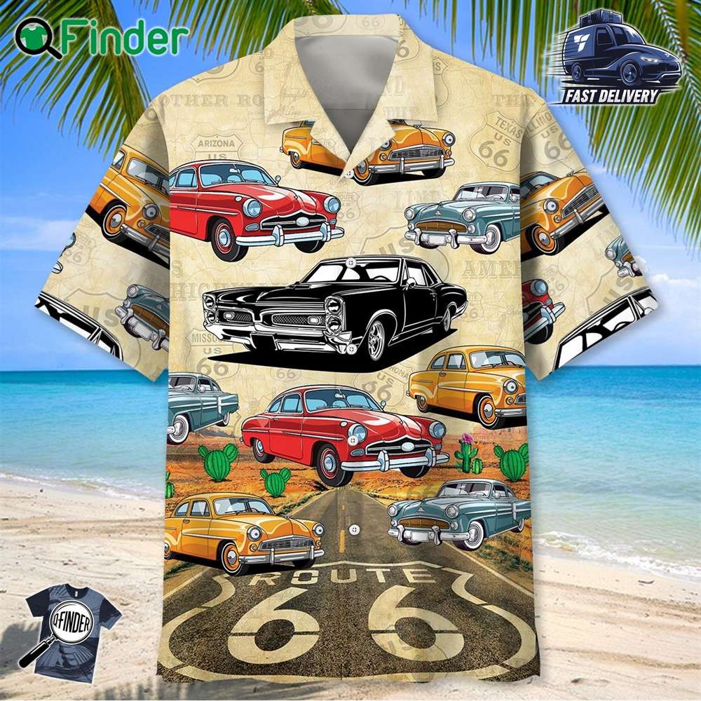 Vintage Classic Car Route 66 Hawaiian Shirt Vintage Classic Car Route 66 Hawaiian Shirt