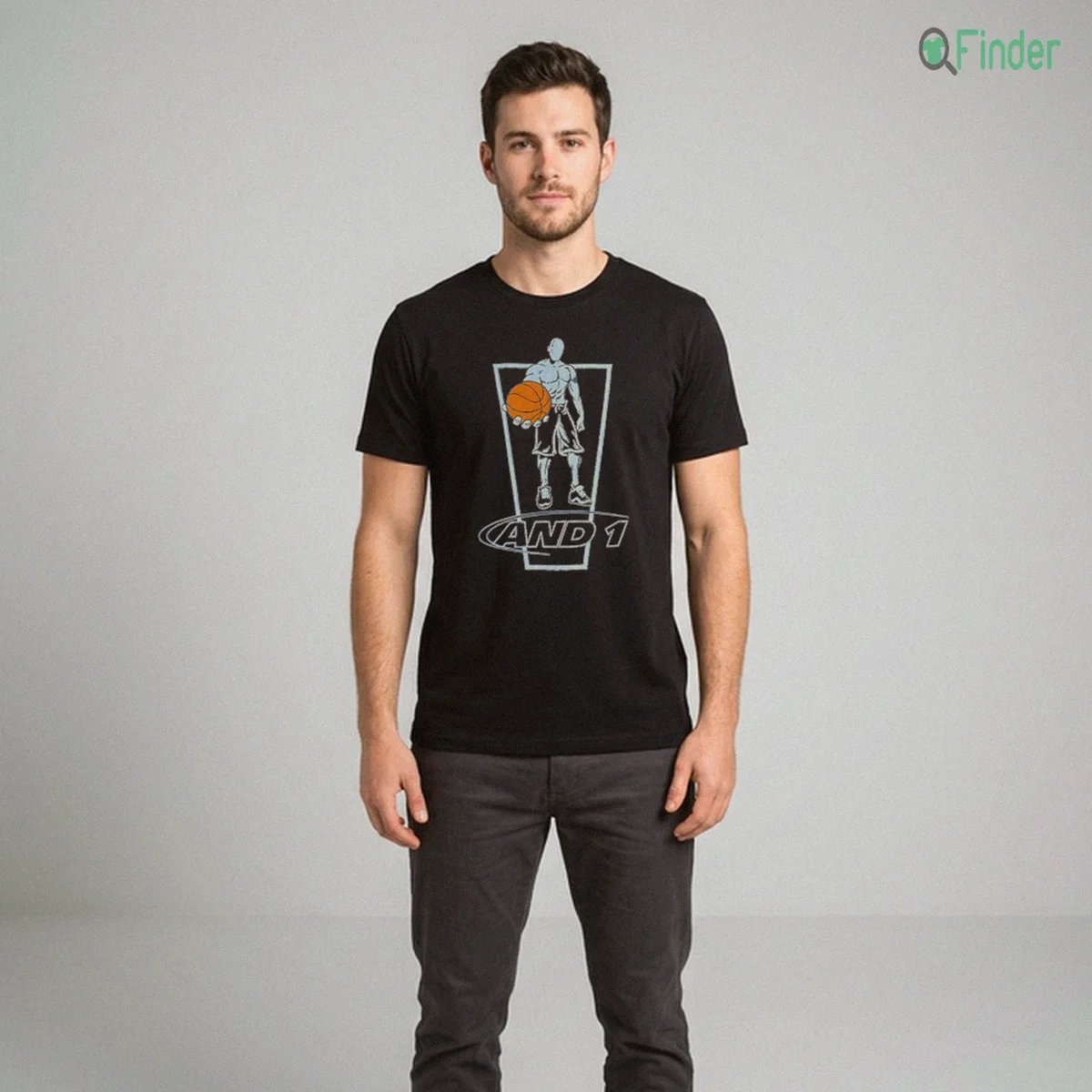 AND1 Basketball Player Holding Ball Graphic Logo T Shirt AND1 Basketball Player Holding Ball Graphic Logo T Shirt