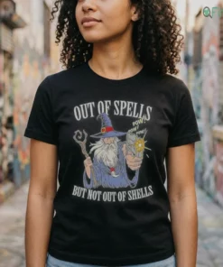 Out Of Spells But Not Out Of Shells Wizard Holding A Gun Meme Shirt