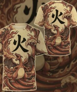 Anime PKM Charizard Japanese Kanji Aesthetic All Over Printed Sweatshirt Hoodie
