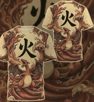 Anime PKM Charizard Japanese Kanji Aesthetic All Over Printed Sweatshirt Hoodie