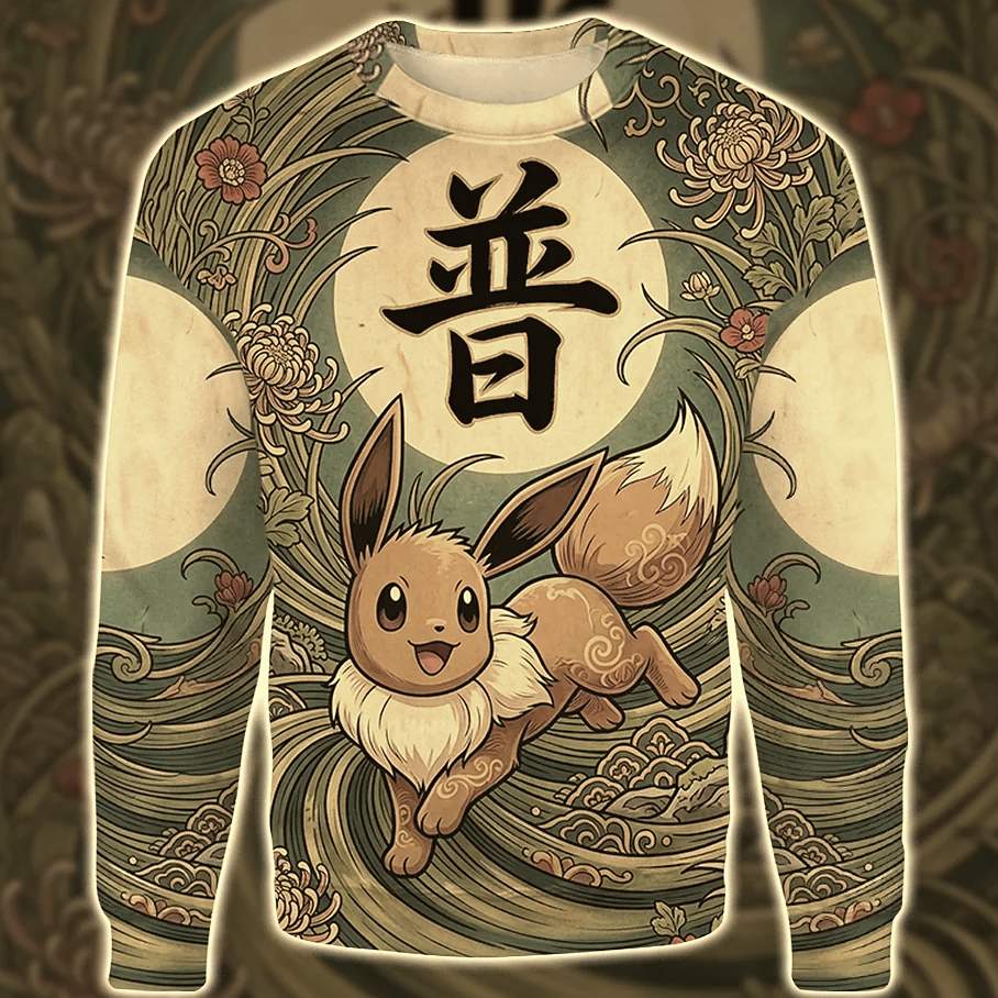 Anime PKM Eevee Japanese Kanji Aesthetic All Over Printed Sweatshirt Hoodie Zip Anime PKM Eevee Japanese Kanji Aesthetic All Over Printed Sweatshirt Hoodie Zip