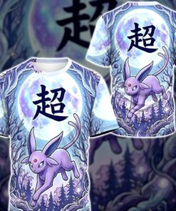 Anime PKM Espeon Japanese Kanji Aesthetic All Over Printed Sweatshirt Hoodie