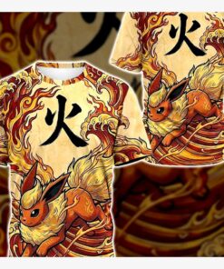 Anime PKM Flareon Japanese Kanji Aesthetic All Over Printed Sweatshirt Hoodie