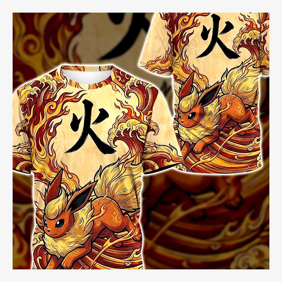 Anime PKM Flareon Japanese Kanji Aesthetic All Over Printed Sweatshirt Hoodie Anime PKM Flareon Japanese Kanji Aesthetic All Over Printed Sweatshirt Hoodie